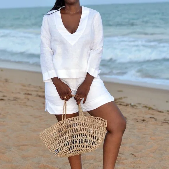 Summer linen outfit. Summer set short and top in linen - Picture 4 of 8